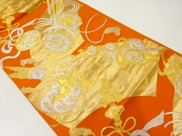 アンティーク　鼓に宝尽くし模様織出し袋帯（着用可）